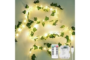 KASZOO 10M 100 LED Vines with Fairy Lights - Ivy Fairy Lights with Remote, Fake Vines Battery/USB Operated, Artificial Ivy Garland for Home Kitchen Garden Office Wedding Wall Decor (Warm White)