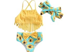 Dazzerake Ensemble Maillot de Bain Imprimé pour Fille Maillots de Bain 3 Pièces pour Enfant Fille 2-7 Ans Maillots Fille à Franges