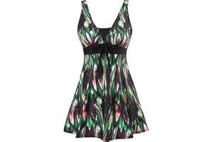 Sixyotie Womens One Piece Swimsuit Tummy Control Swimwear Floral Printed Swimming Costume with Skirts