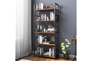 CAIYUN 5-Tier Tall Bookshelf, Steel Frame, Freestanding Shelf Unit for Living Room, Bedroom, Home Office, Study, Vintage