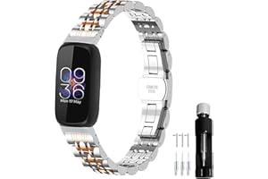 Gheper Metal Watch Band Stainless Steel Compatible with Fitbit inspire 3 Smartwatch Wristband Replacement Strap for Women Men