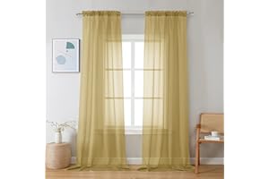 Chyhomenyc Gold Sheer Curtains 96 inches Long 2 Panels, Light Filtering Soft Airy Solid Elegant Voile Window Treatment Drapes for Bedroom Living Room Wedding Party Decor, 42 Wx96 L, 8FT L