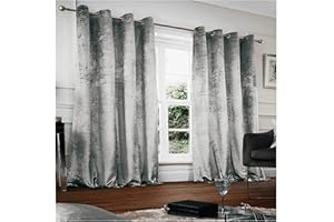 GC GAVENO CAVAILIA Crushed Velvet Curtains Blackout Eyelet Ring Top Pair Of Fully Lined Curtains - Grey 90" X 90" | Elegant Window Treatment For Doors & Bedrooms