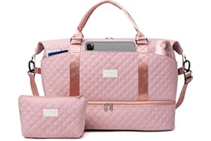 Outplea Grand Sac de Voyage 50L Femme Fille, Multipoches Sac Valise avec Poche Humide, Sacs à Main avec Compartiments à Chaussures et Sacs de Toilette pour Weekend, Rose
