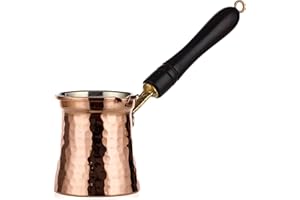 DEMMEX Cafetera turca de cobre griego Cezve Ibrik Briki para 2-3 tazas Demitasse, mango de madera, 100% hecha a mano en Turquía (cobre martillo)