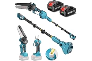 SEESII P6 Combo 6 Pollici Motosega a Batteria Telescopica & 33 mm Forbici Potatura a Batteria, 4-in-1 Kit Motosega e Forbici con 2 * 4000 mAh Batterie, Portata Massima Fino a 4,57 m