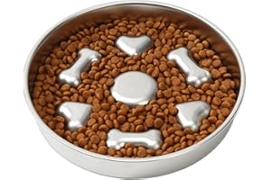 CAISHOW Stainless Steel Non Slip Slow Feeder Dog Bowl Metal Dog Food Bowls for Medium and Large Dogs, Fun Bloat Stop Pet Bowl Dog Water Bowl for Fast Eaters Slows Down Pets Eating