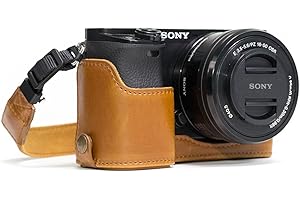 MegaGear MG965 gotowa skórzana półobudowa i pasek z dostępem baterii do aparatu Sony Alpha A5100/A5000 - jasnobrązowy