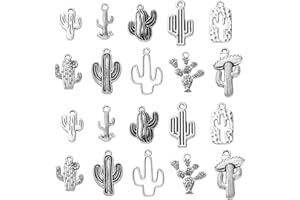Ornazy 100 pcs 10 Styles Antique Silver Cactus Charms Tropical Summer Desert Plant Charms for Jewellery Making Earring Necklace Bracelet Keychain Decor