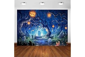 Avezano Happy Halloween Hintergrund Horror Nacht Wald Kürbis Laterne Friedhof Hintergrund Allerheiligen Geist Fotografie Hintergründe (2,1 x 1,5 m)