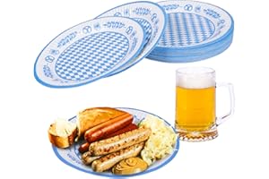 YOLOUP 40 Stück Oktoberfest Teller Bayerische Papierteller Bavaria Party Blau & Weiß Rauten Pappteller Partygeschirr für Wiesn Oktoberfest Dekoration Bierzelten Tischdeko (Rund: 7 zoll)