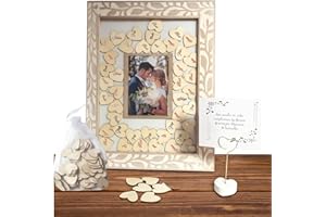 Didart Handmade Cuadro de Firmas con 80 Corazones de Madera – Libro de Firmas Personalizado para Bodas, Aniversarios, 18 Años o Graduación – Marco Decorativo Rústico con Soporte Incluido