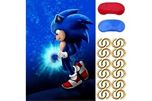 XIAOMA Sonic Birthday Party Supplies, Pin The Rings on Hedgehog, Party Games for Boys Girls Fans, Large Poster 24PCS Stickers for Blue Hedgehog Game Birthday Party Favors Decorations