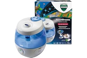 Vicks Sweet Dreams Cool Mist Humidificador, proyector para bebés, Para dormitorios de niños y guarderías,Habitaciones de hasta 35 m², 1 VapoPad incluído, Tecnología ultrasónica silenciosa,VUL575