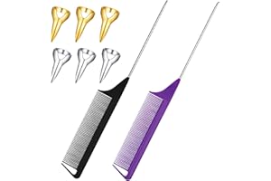 IBEIKE Hair Braiding Tools For Women: 8 Pcs Hair Parting Tool Set with 2 Tail Combs and 6 Stitch Braid Tool Finger Parting Rings for Easy and Quick Braiding and Hairstyling (Black & Purple)