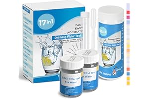 Ueomul Strisce reattive acqua potabile 17 in 1 (100 strisce con 16 parametri e 2 test batteri), analisi completa qualità acqua pH, durezza totale, cloro libero, fluoro e altro per piscine