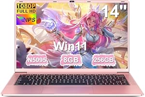 ‎RUZAVA Ruzava Laptop 14 Zoll FHD IPS Display, Win11, Celeron N5095 (bis 2.9GHz), 8 GB RAM 256GB SSD Unterstützung 1TB, 5G WiFi, USB 3.0, 5000mAh, HDMl, PC QWERTY Deutsche Tastaturfolie - Golden Metall