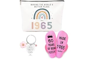 ZUFIO Funny 60th Birthday Gift for Women - 60th Birthday Retro Cosmetic Bag, Personalized Socks, Inspirational Keychain- Gift Ideas for Bestie,Best Friend, Sister(1965)
