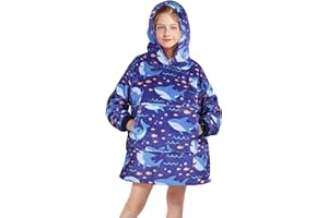 Queenshin Übergröße Blauer Hai Hoodie Decken Sweatshirt für Kinder und Teenies, Kuschelpullover Warme Flanelldecke Body Decke, Eine Größe für alle