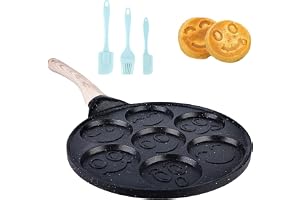 26 cm Pancake-panna non-stick: Sju hål crêpepanna crêpepanna med smiley-ansikten, pannkakspanna pannkaksmaskin för gas, stekp