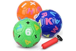 Dilabnda Lot de 3 mini ballons de football pour enfants de 12,7 cm - Petits enfants - Balles de jeu souples - Balles en PVC souple pour adolescent - Ballon de dessin animé avec chiffres alphabet