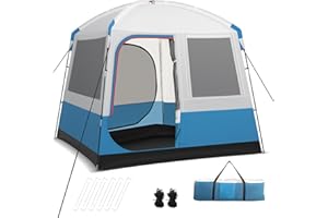 HOMASIS Tienda de campaña familiar de 5 plazas, tienda de campaña con bolsa de viaje, impermeable y cortavientos, tienda con 3 ventanas de malla y 2 puertas con cremallera, color blanco y azul, 248 x