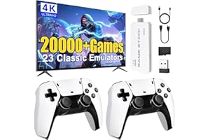 SCRIMEMO Upgrade Retro Konsole Spielkonsole Game Stick, Retrolink Spielkonsole 20,000+ Spiele Plug & Play für TV HDMI mit 2 Wireless Controllern, Geschenk für Jungen & Erwachsene (Q1-Edition)