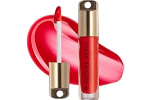 Nature Spell Hydrating Tinted Lip Oil, Shine Finish, Plumping & Nourishing Lips with Hyaluronic Acid & Sacred Oils, Scented, Vegan, Marrakech Spice Red (deep red, non-shimmer) 6ml