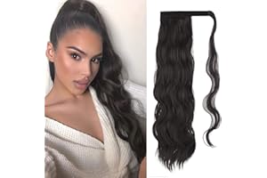 FESHFEN 60 cm Ponytail Cheveux Naturel Wave Bouclé Longue Queue De Cheval Cheveux Extension Wrap Around Ponytail Synthétique Clip en Queue De Cheval Postiche