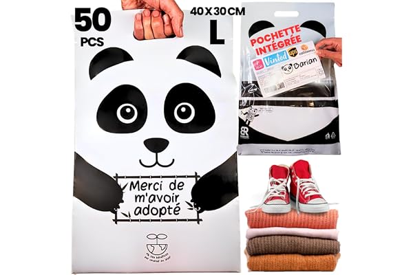50 Emballage Colis Vinted, Enveloppes d’expédition 40x30cm Opaque avec Poignée, Poche à Bordereaux A5, Sac Plastique Auto-Adhésif, Pochette Colis Vêtement, Chaussures, livres, Grand format