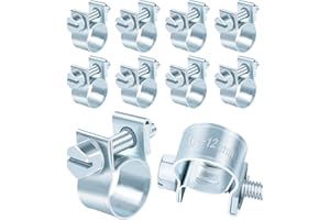 Jeboler 10 Pcs Small Hose Clips 10-12mm, Mini Fuel Line Pipe Hose Clamp, Adjustable Fuel Injection Style Repair Clamp, Zinc Plated Tube Clamps for Automotive Diesel Petrol Pipe