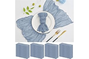 LUMAYCENS 48er-Pack Käsetuchservietten, 50 cm x 50 cm, staubblaue Servietten, rustikale, faltige Boho-Servietten, große Leinenservietten aus weicher Baumwolle für Hochzeit, Party, Babyparty