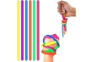 D.A.Y. REPUBLIC 6 Pcs Elastic Fidget Noodles, Stretchy Finger Stress Relief Toys, 25cm (9.8cm), Vibrant String Toy for Kids and Adults, DIY Hand-Knit Rope Anti Stress, ADHD, Autism Sensory Toy (6 Multicoloured Bands)