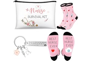 Weewooday Set di Regalo di Ringraziamento per Infermiera Calzini Portachiavi Borsa per Cosmetici per Donna Nurse Survival Kit Regalo di Ringraziamento per Natale Giornata degli Infermieri