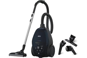 AEG VX82-1-2ST Aspiradora de Trineo Con Bolsa, 600 W de Potencia, Filtro Higiénico Lavable, Radio de acción de 12 m, Silencioso, 57dB de Ruido, Cepillos Suelos Duros y Alfombras, Azul