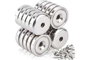 MAGXCENE 20 Piezas Imanes Neodimio 20 kg de Fuerza 25x7mm Imanes con Orificio y Cápsula, Tornillos y Cojines de Acero,Imán Potente para Cocina Oficina Nevera Industria Ciencia