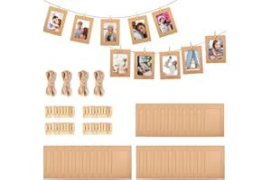 QHKLEW 30 Pcs Braun Papier Fotorahmen,10x15 cm Kraftpapier Bilderrahmen, Bilderrahmen aus Pappe 6x4 in Zum Aufhängen, mit Mini Holzklammern und Hanfseilen, für Wanddekoration, DIY Kreative, Brown