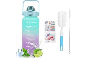 MOMSIV Butelka do picia 2 l, nie zawiera BPA, duża pojemność, szczelna, sportowa, ze słomką, znaczniki czasu do picia i zamykania, kufel na wodę z tritanu, do roweru