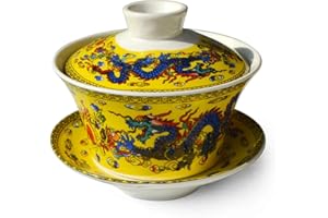 vv8oo Gaiwan - Juego de taza de té chino Dargon Sancai de 7 onzas para té Gongfu (amarillo)