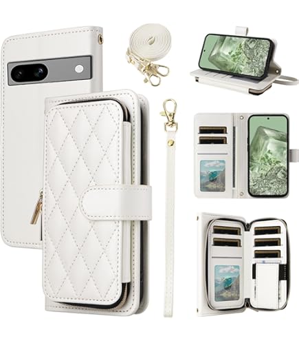 ELISORLI Wallet Case For Google Pixel 7A 5G 2023 With Detachable Wrist Strap ,Crossbody Shoulder Strap,9 Card Slots Zipper Purse, Luxury PU Leather Stand Cell Phone Cover For Pixel7A A7 Women Black