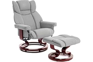 Blisswood Recliner Chair With Footstool, Swivel Recliner Sofa Chair Armchair Lounge 135° Reclining High Back Ergonomic Couch Bed Upto 160kg Weight Capacity With Tilt For Living Room (Light Grey)