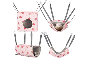 Hedgeink Frettchen Hängematten 4er Set – Waschbare Kuschelhöhle & Hängematte für Ratten, Meerschweinchen, Chinchilla – Kleintier Zubehör für Käfig, Nest, Tunnel & Schlafplatz