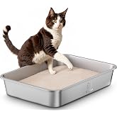 Stainless Steel Cat Litter Box for Cats, Kittens and Rabbits, Tall Litter Box for Cats, Non-Stick, Odorless and Easy to Clean