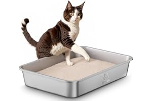 ICOYEA Stainless Steel Cat Litter Tray, Litter Box for Large and Small Cats, High Sided Metal Litter Tray, Toilet for Cat Kitten Rabbit and Guinea Pig, Non-Stick, Odor-Free, Easy to Clean