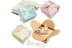 IIRC Geschenkbox Set Pastell Wellig mit Band 40STK Kleine Geschenkboxen mit Deckel 10x10x6cm Pappschachtel für DIY Geschenk Hochzeit Party Schmuck