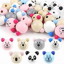 Lot De 50 Perles En Bois Naturel Avec Visage Souriant Pour La Fabrication De Bijoux, Bracelets, Colliers