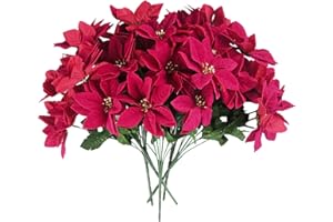 ‎KINISTY Kinisty Kunstblumen Künstlicher Weihnachtsstern, 5 Stück Rote Künstliche Blumen Poinsettia Weihnachten Blumenstrauß Weihnachtsblume mit mit 7 Köpfen für Weihnachtsdeko