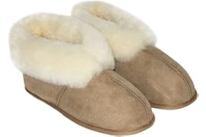 Rohn Moden Lammfell Hausschuhe Classic – Hochwertige Hüttenschuhe für Damen und Herren aus echtem Lammfell, mit flexibler Ledersohle für optimalen Komfort und Wärme in stilvollem Beige