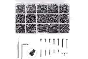 Loscrew 615Pcs M2 M3 M4 Phillips Cross Drive Self-Tapping Screws Kit, 15 Kinds of Size Carbon Steel Self Tapping Round Head Tapping Screws for Wood Furniture or DIY(1Pc Tweezers and Wrench)