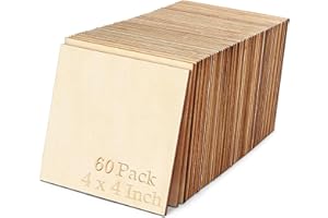 LATERN 60Pcs Fogli di Legno Grezzo, 10CM x 10CM Quadrati Fette di Legno Grezzo Naturale per Artigianato Pittura Sottobicchieri Pirografia Arte Colorazione Incenso Fai Da Te Natale Decorazioni